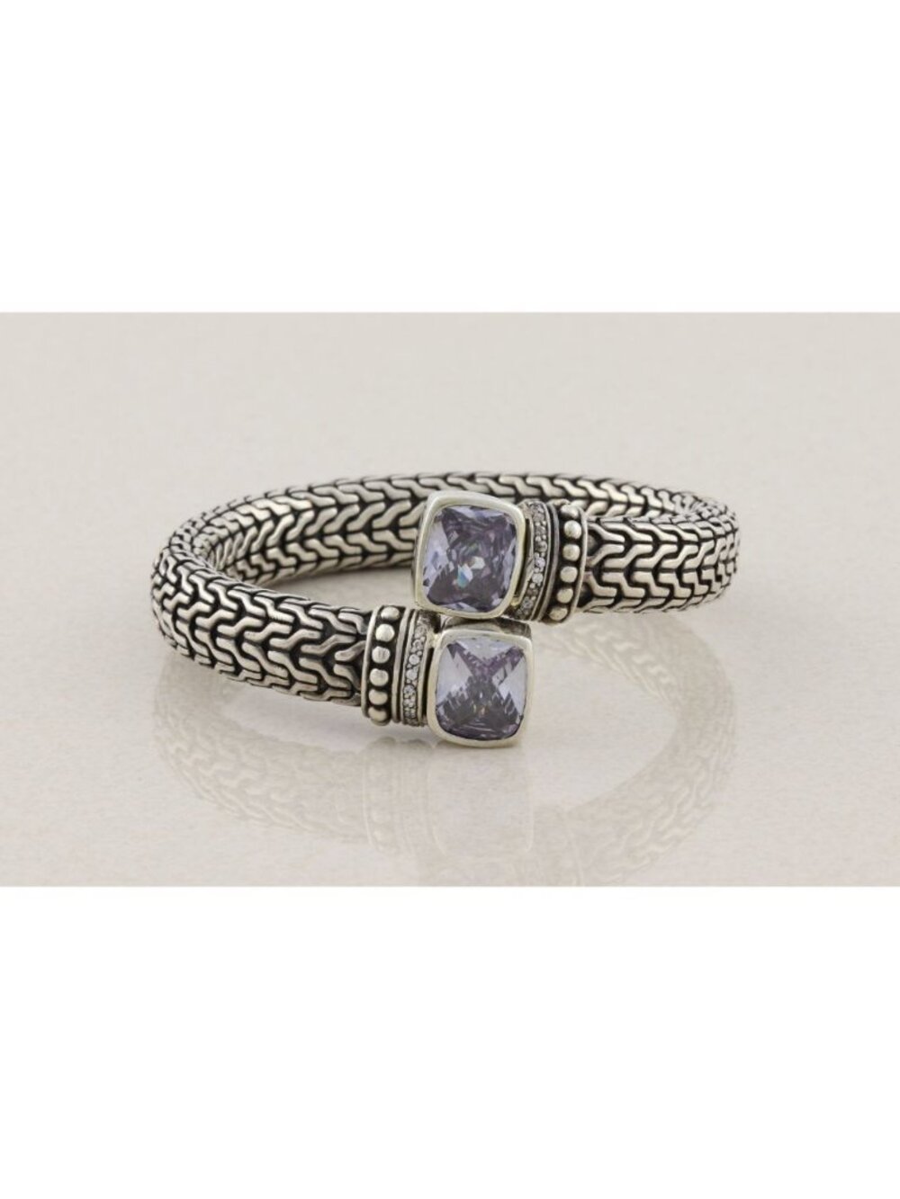 Sterling Silver Purple Cubic Zirconia Bypass Cuff Bracelet 6 1/2" - 7 1/2" ihch